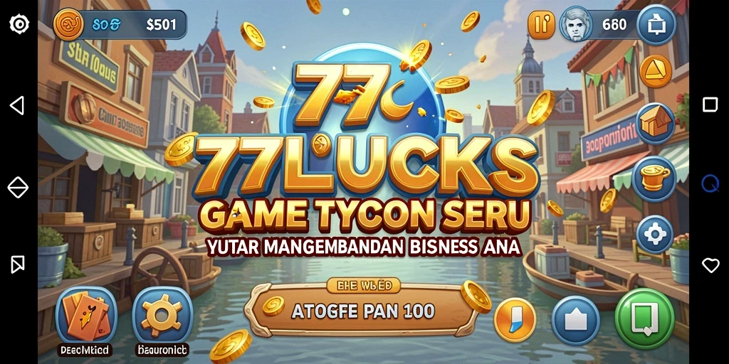 Tampilan gameplay 77LUCKS yang menampilkan pengelolaan bisnis yang dinamis.