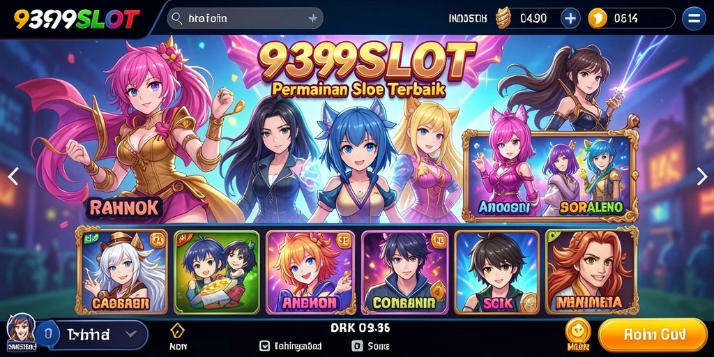 Tampilan gameplay 9399SLOT dengan karakter anime yang menghibur.