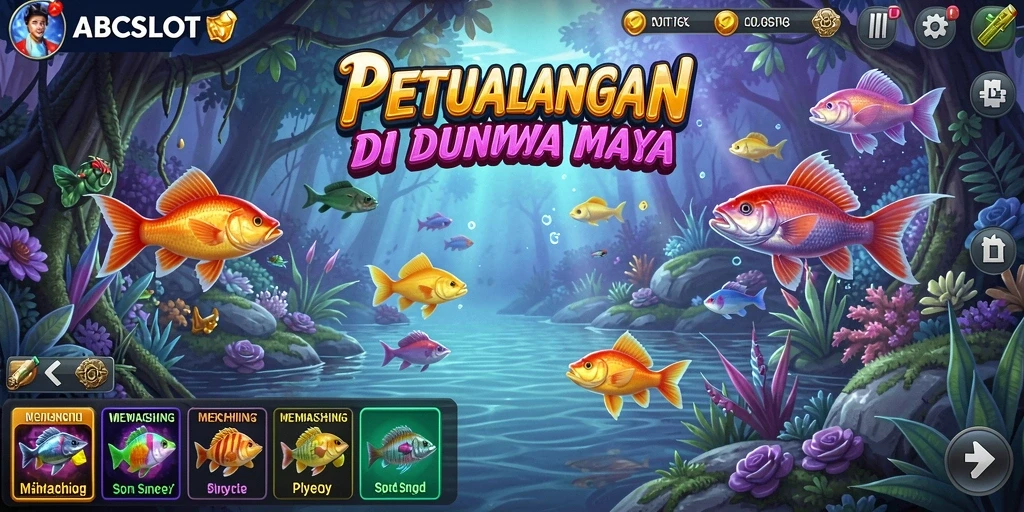 Screenshot gameplay ABCSLOT dengan aksi menangkap ikan yang seru.