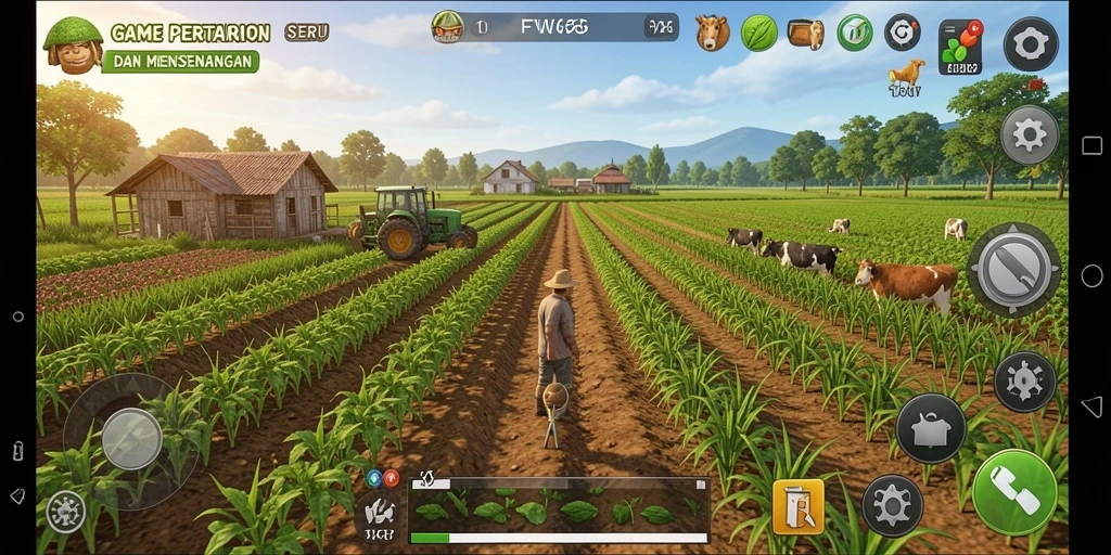 Tampilan gameplay FW66 yang menggambarkan suasana pertanian yang dinamis.
