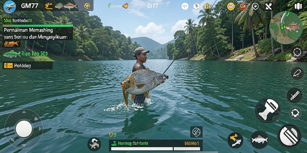 Screenshot menampilkan gameplay memancing yang seru di GM777.