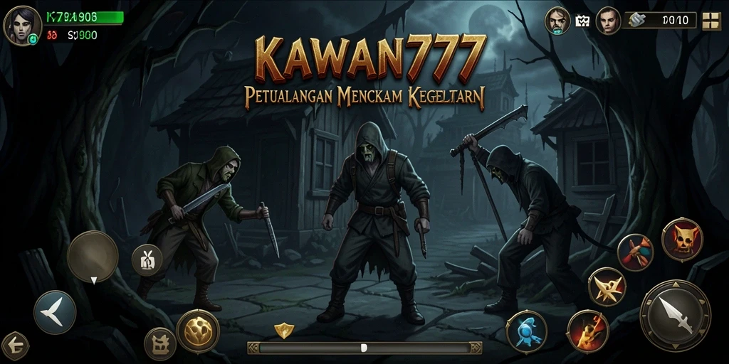Screenshot KAWAN777 menampilkan suasana mencekam dengan efek visual horor.