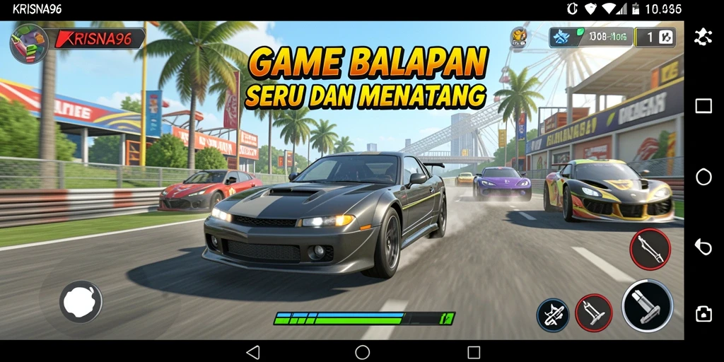 Tampilan gameplay <strong>KRISNA96</strong> dengan balapan seru di trek yang menantang.