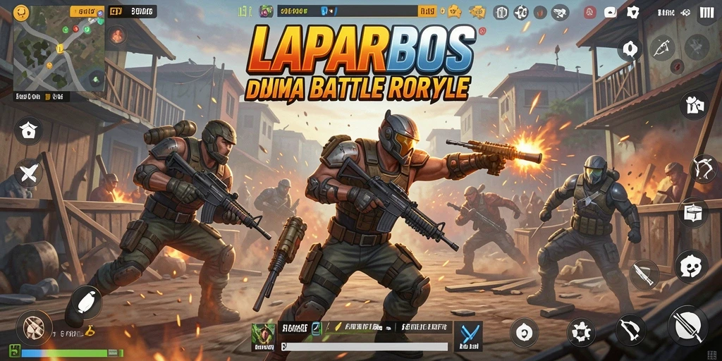 Tangkapan layar gameplay epik dalam LAPARBOS menunjukkan aksi Battle Royale yang mendebarkan.