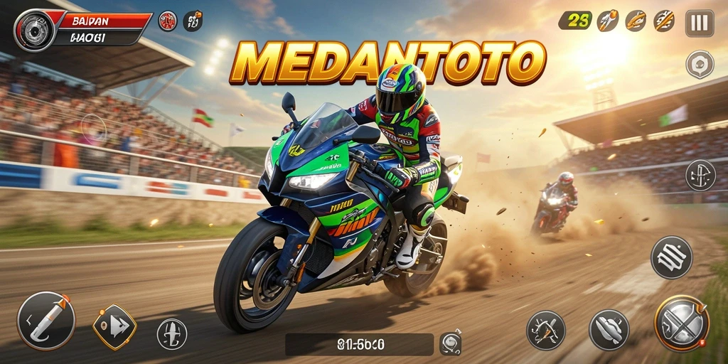 Screenshot gameplay MEDANTOTO yang menampilkan trek balapan yang mendebarkan.