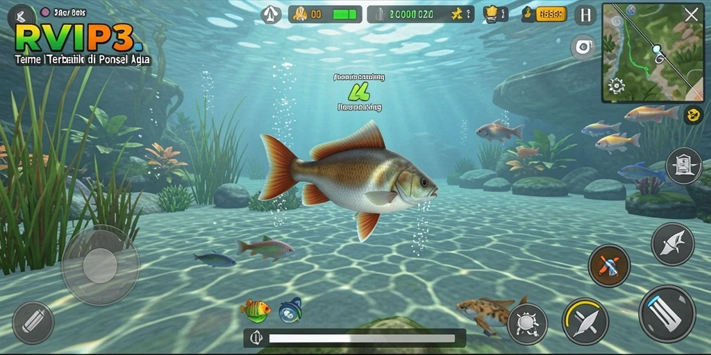 Tampilan gameplay mendebarkan pada RVIP3 dengan pengalaman memancing yang realistis.