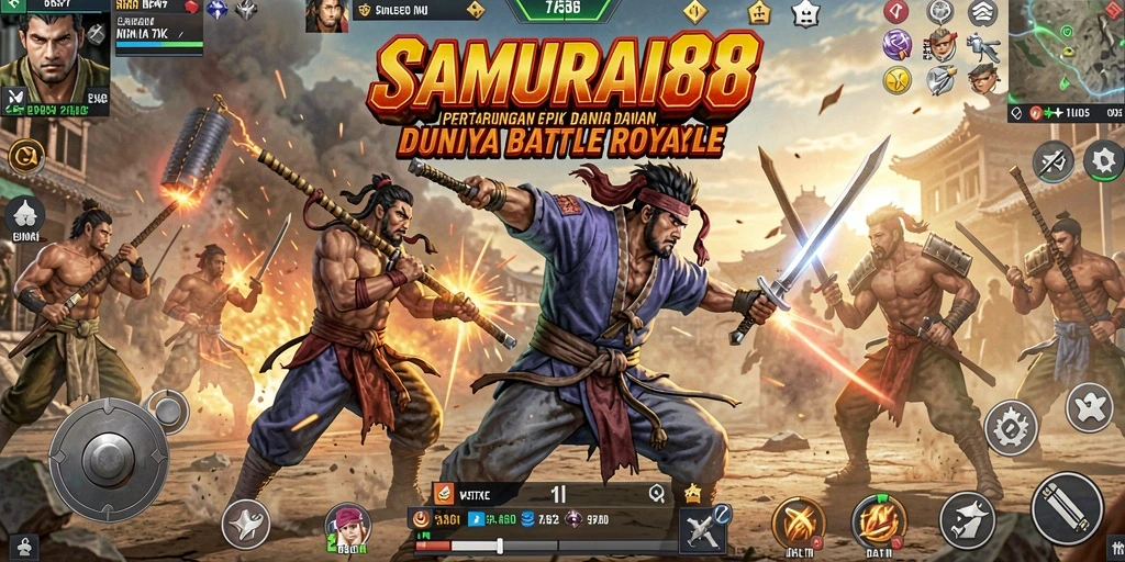 Tampilan seru gameplay SAMURAI88 dalam pertarungan Battle Royale.