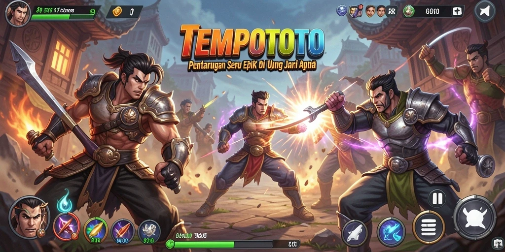 Screenshot gameplay TEMPOTOTO menampilkan aksi pertarungan yang mendebarkan.