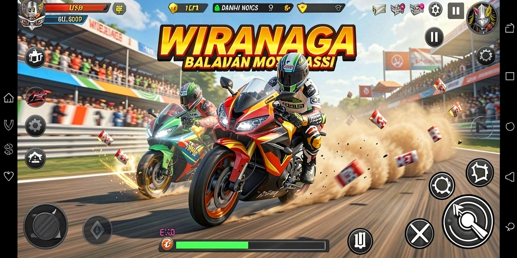 Gameplay menegangkan dari balapan motor dalam WIRANAGA.